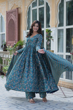Thumbnail for Jyoti Fashion Women's Rama Cotton Printed Designer Anarkali Set with Dupatta - Distacart