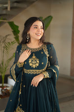 Thumbnail for Jyoti Fashion Women's Rama Faux Georgette Zari Thread & Sequins Embroidered Anarkali Set with Dupatta - Distacart