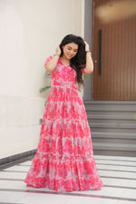Thumbnail for Jyoti Fashion Women's Pink Faux Georgette Floral Printed Designer Long Anarkali - Distacart