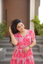 Thumbnail for Jyoti Fashion Women's Pink Faux Georgette Floral Printed Designer Long Anarkali - Distacart