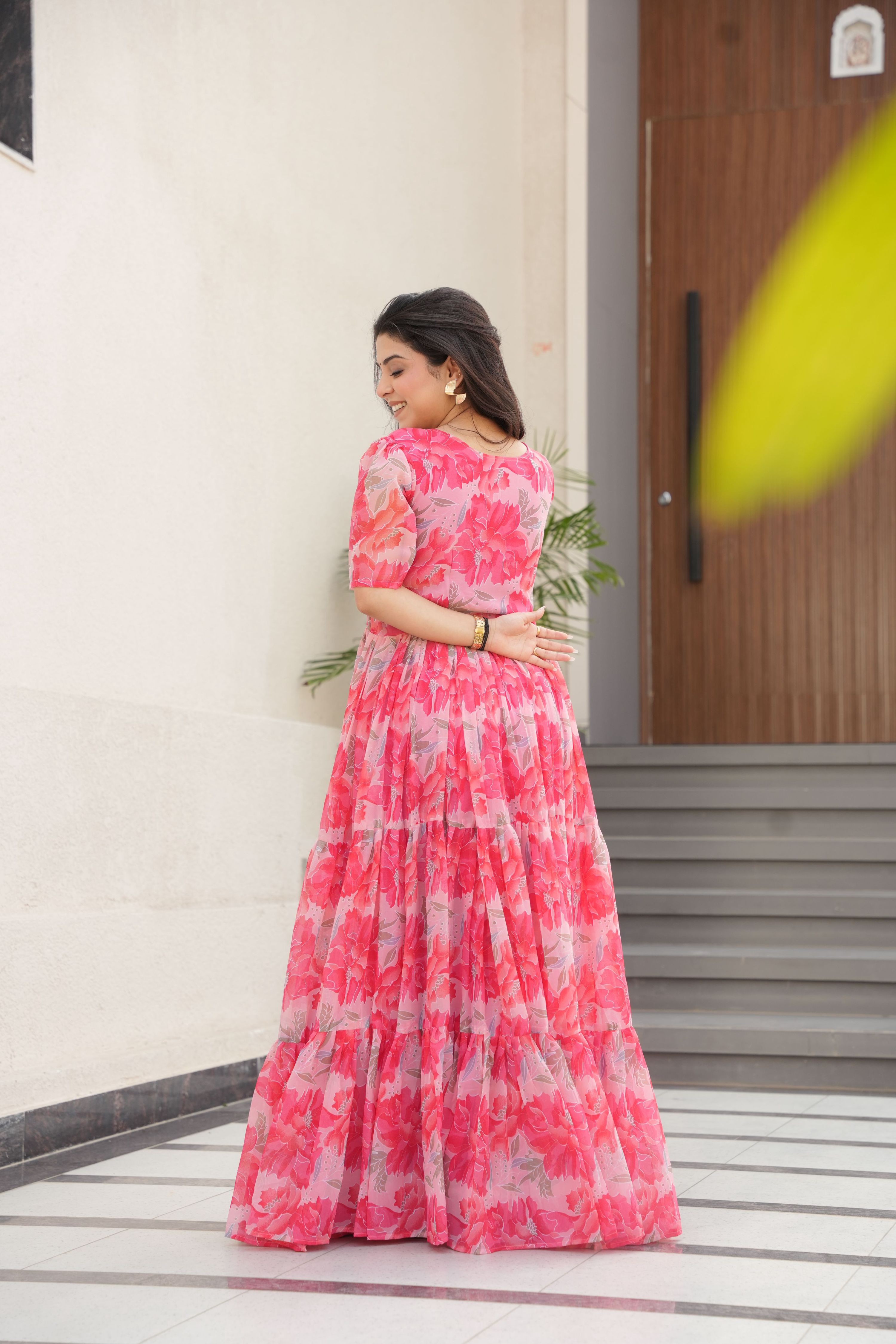 Jyoti Fashion Women's Pink Faux Georgette Floral Printed Designer Long Anarkali - Distacart