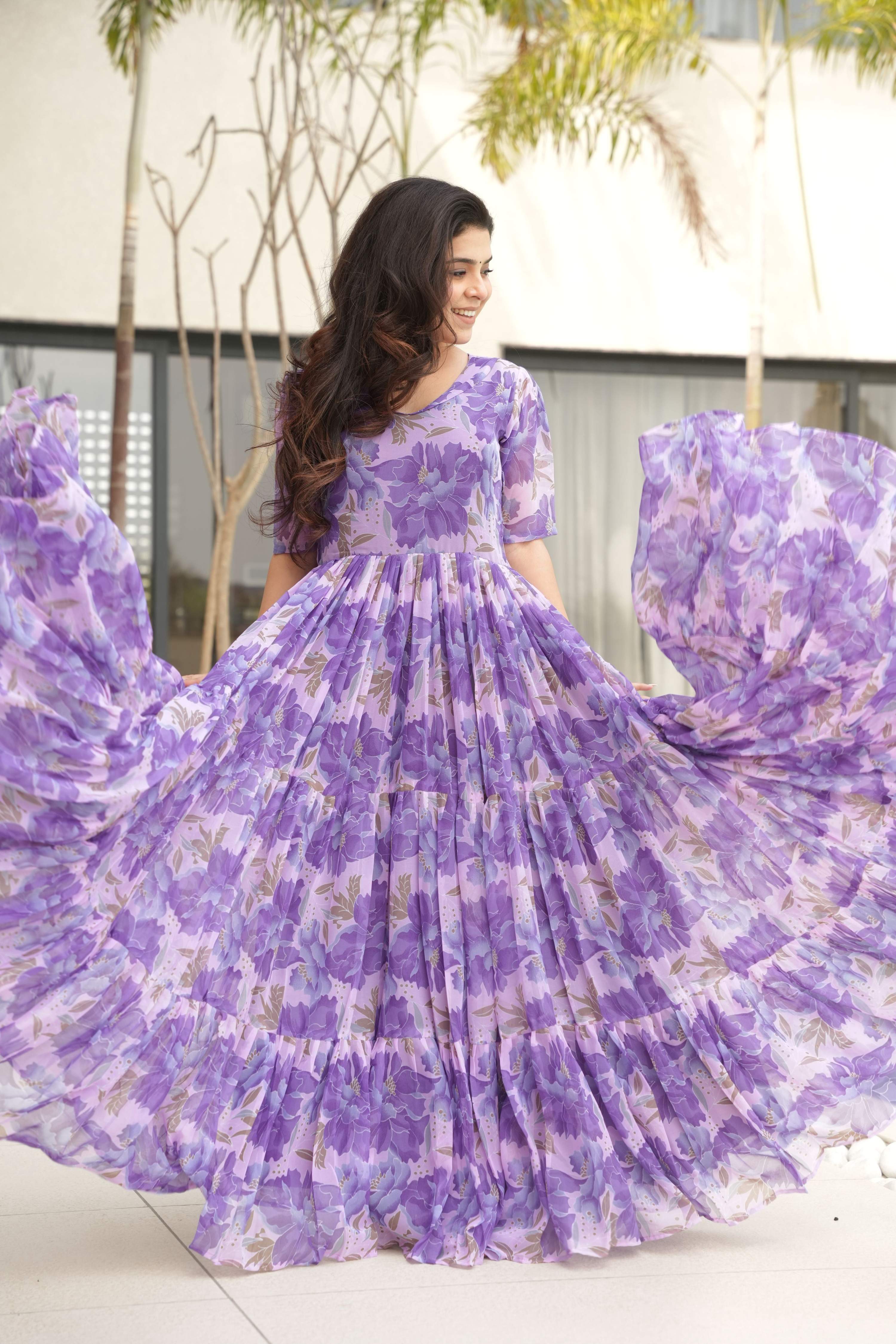 Jyoti Fashion Women's Purple Faux Georgette Floral Printed Designer Long Anarkali - Distacart