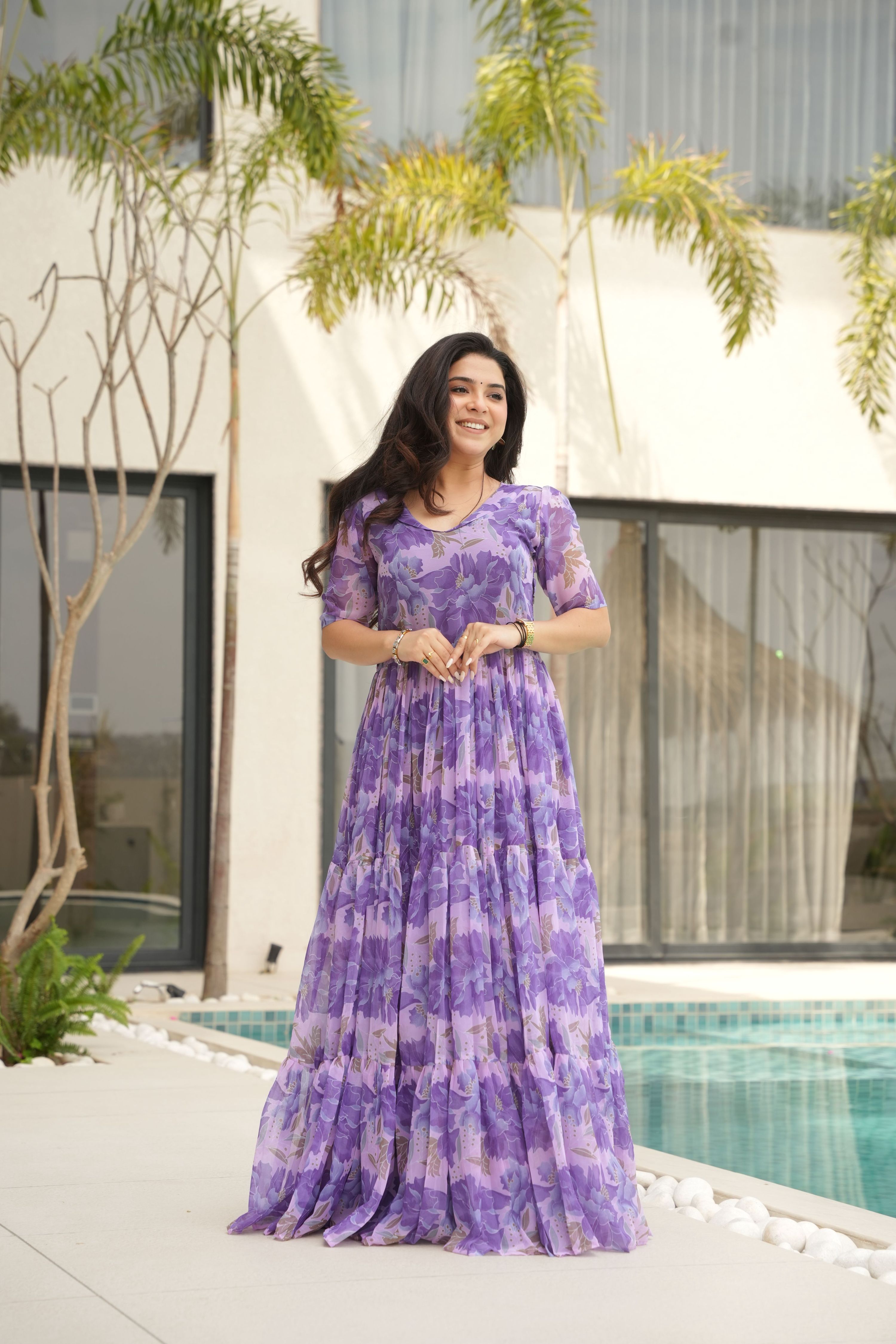 Jyoti Fashion Women's Purple Faux Georgette Floral Printed Designer Long Anarkali - Distacart