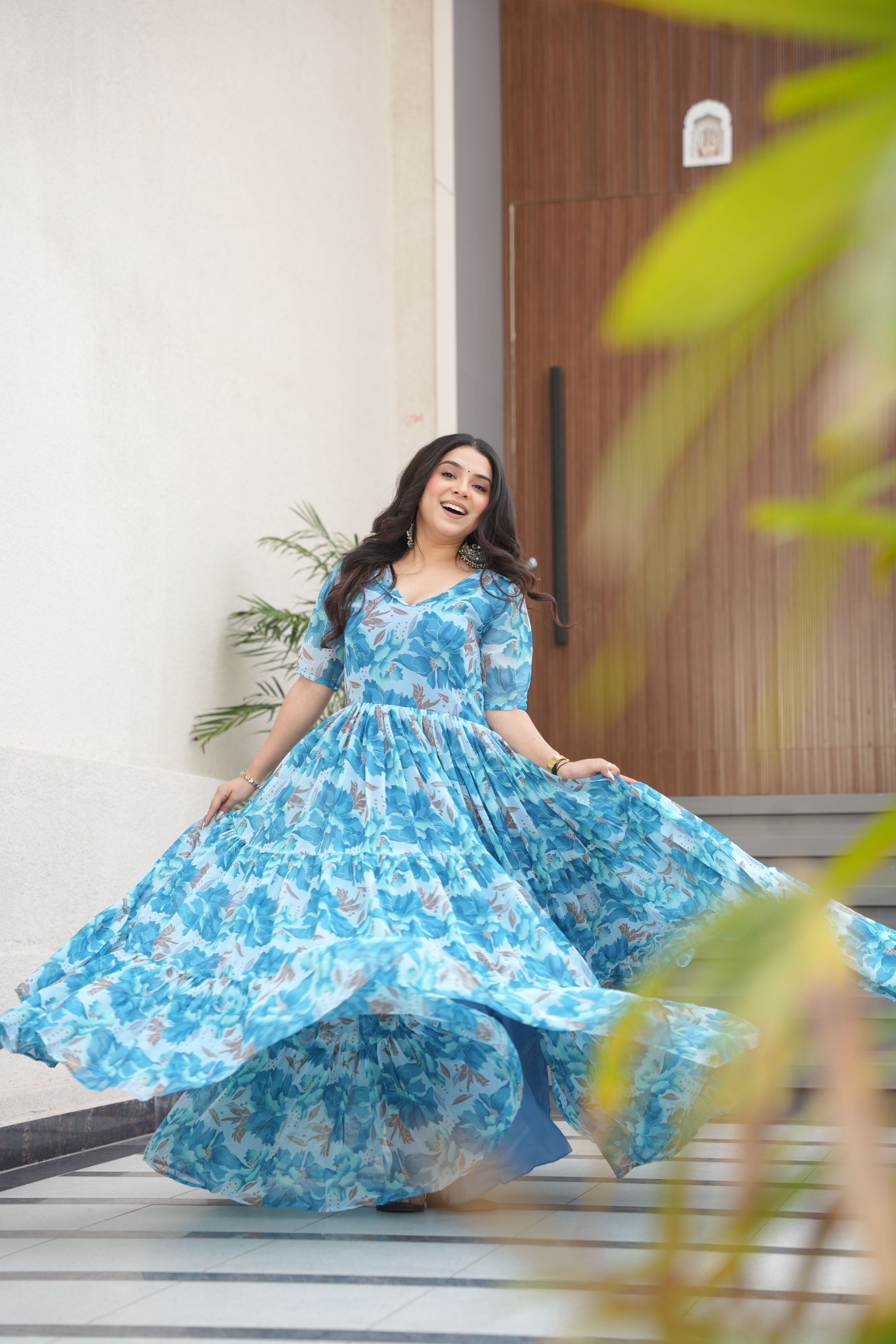 Jyoti Fashion Women's Sky Blue Faux Georgette Floral Printed Designer Long Anarkali - Distacart