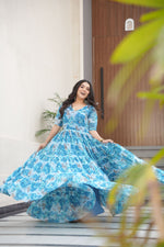 Thumbnail for Jyoti Fashion Women's Sky Blue Faux Georgette Floral Printed Designer Long Anarkali - Distacart