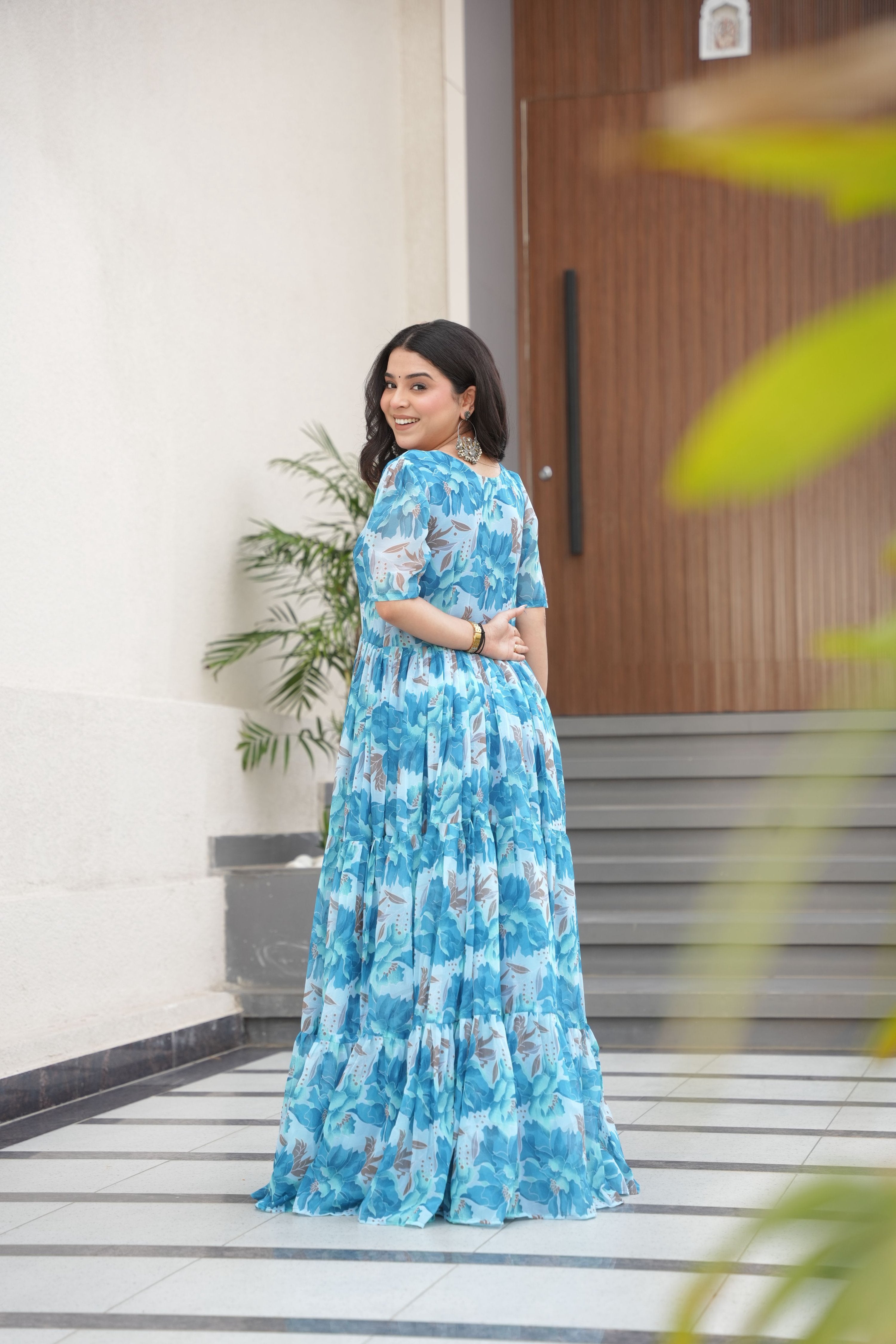 Jyoti Fashion Women's Sky Blue Faux Georgette Floral Printed Designer Long Anarkali - Distacart