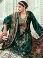 Thumbnail for Jyoti Fashion Women's Green Velvet Cording with Digital Printed Kurta with Trouser & Dupatta - Distacart