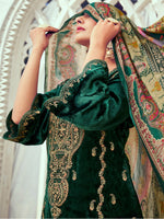 Thumbnail for Jyoti Fashion Women's Green Velvet Cording with Digital Printed Kurta with Trouser & Dupatta - Distacart
