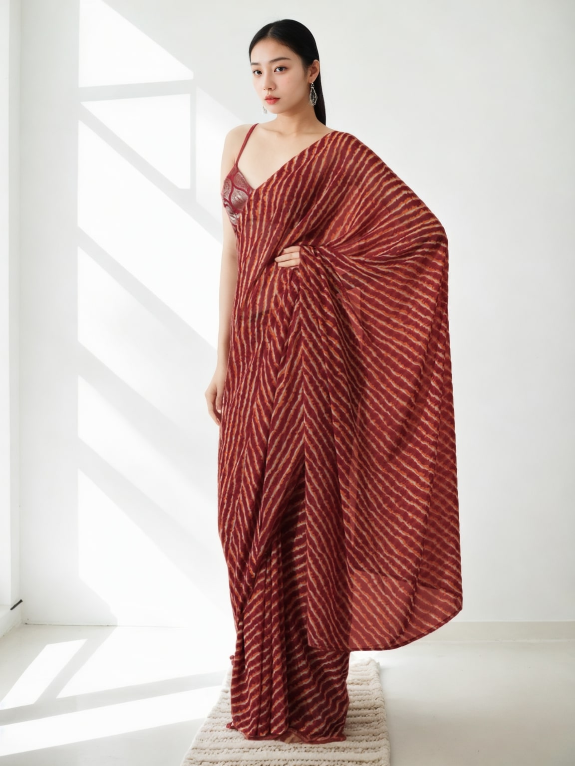 Jyoti Fashion Women's Maroon Marble Chiffon Printed Ready To Wear Saree with Blouse - Distacart