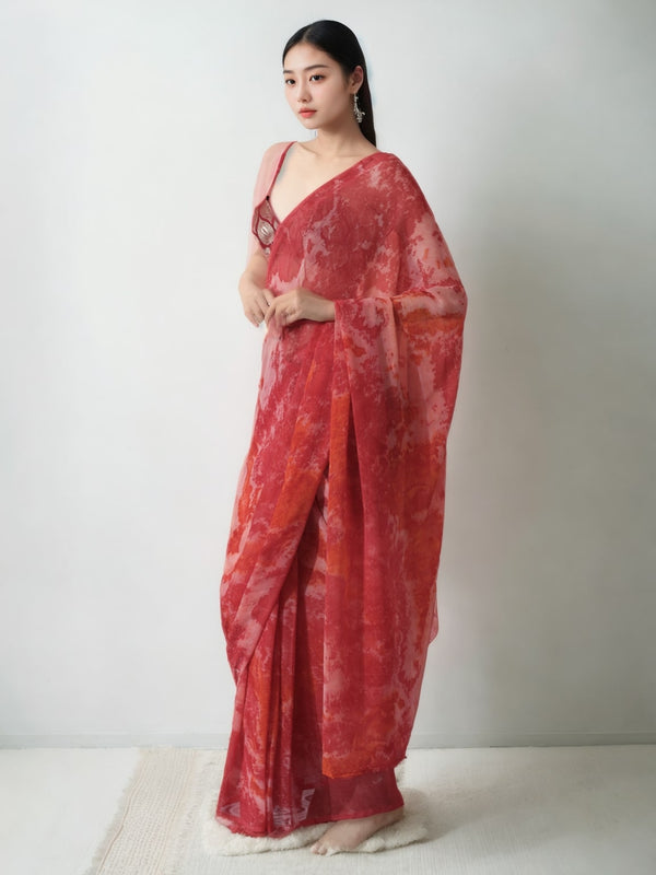 Jyoti Fashion Women's Gajri Marble Chiffon Printed Ready To Wear Saree with Blouse - Distacart