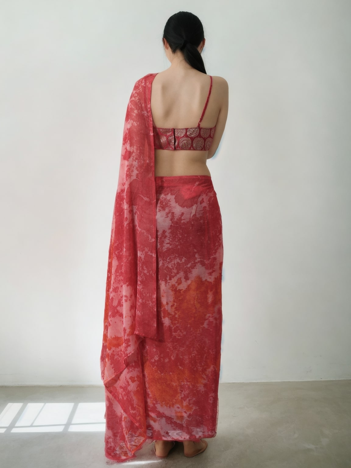 Jyoti Fashion Women's Gajri Marble Chiffon Printed Ready To Wear Saree with Blouse - Distacart