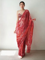 Thumbnail for Jyoti Fashion Women's Gajri Marble Chiffon Printed Ready To Wear Saree with Blouse - Distacart