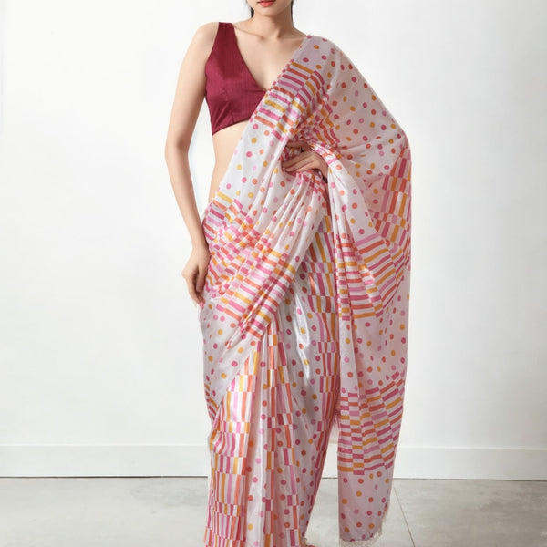 Jyoti Fashion Women's Multicolor Chinon Digital Printed Ready To Wear Saree with Blouse - Distacart