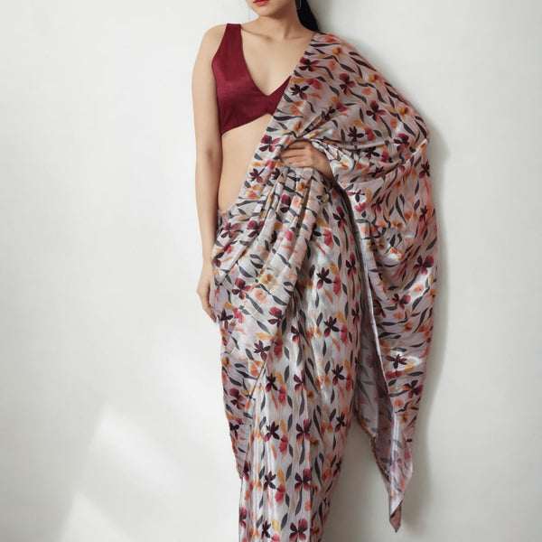 Jyoti Fashion Women's Multicolor Chinon Digital Printed Ready To Wear Saree with Blouse - Distacart
