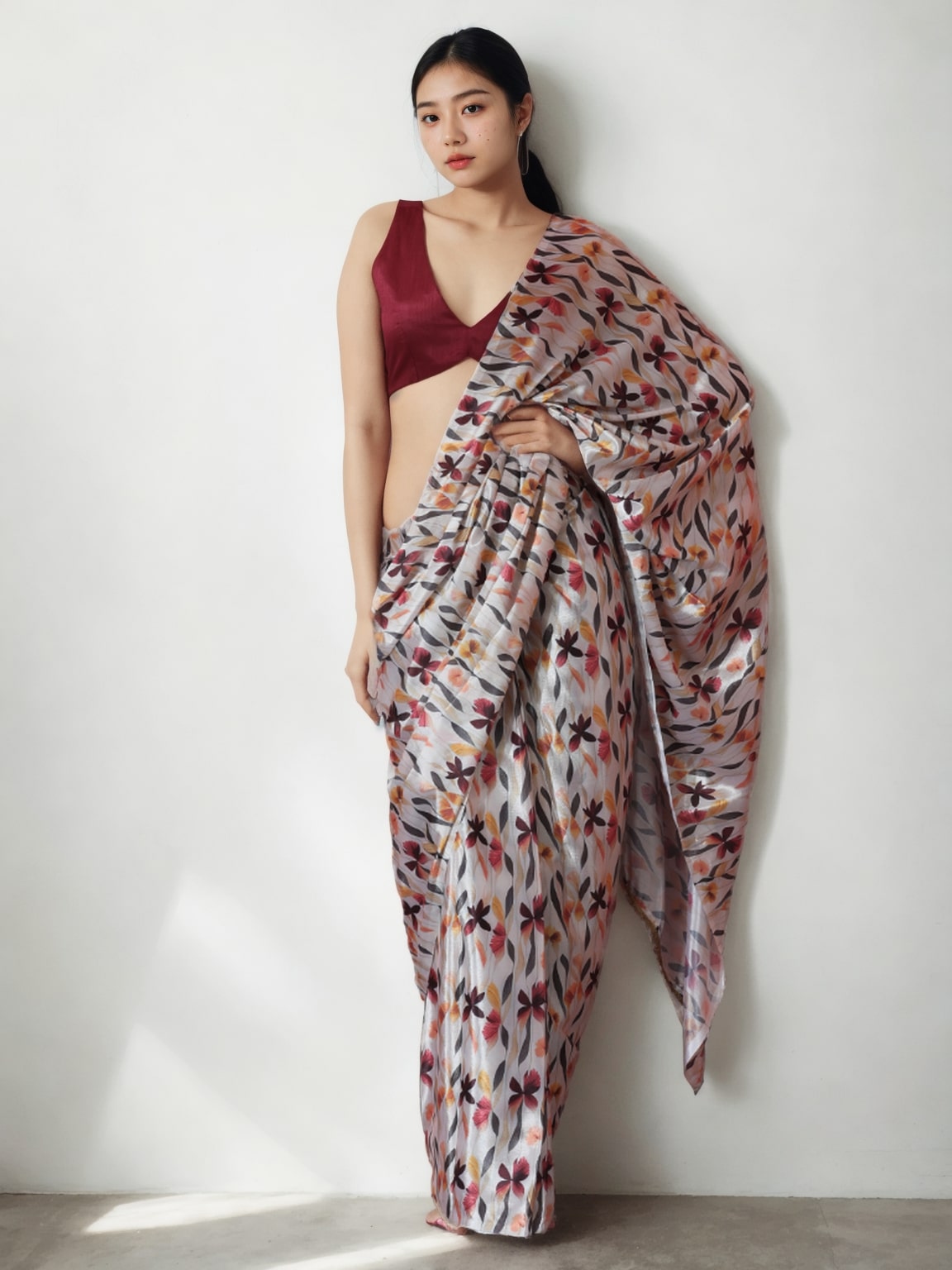 Jyoti Fashion Women's Multicolor Chinon Digital Printed Ready To Wear Saree with Blouse - Distacart