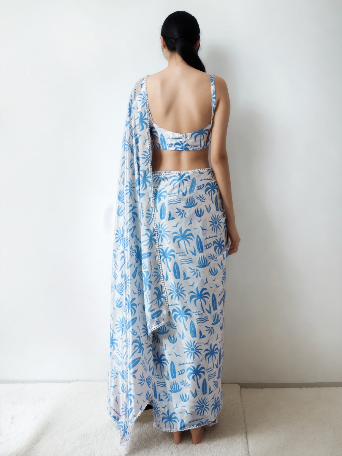 Jyoti Fashion Women's Sky Blue Chinon Digital Printed Ready To Wear Saree with Blouse - Distacart