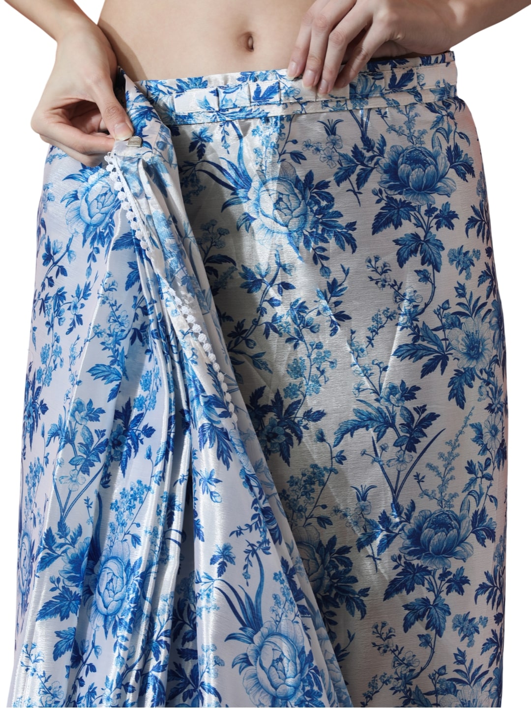 Jyoti Fashion Women's Blue Chinon Digital Printed Ready To Wear Saree with Blouse - Distacart
