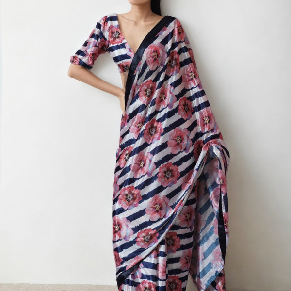 Jyoti Fashion Women's Multicolor Chinon Digital Printed Ready To Wear Saree with Blouse - Distacart