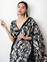 Thumbnail for Jyoti Fashion Women's Black Chinon Digital Printed Ready To Wear Saree with Blouse - Distacart
