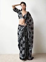 Thumbnail for Jyoti Fashion Women's Black Chinon Digital Printed Ready To Wear Saree with Blouse - Distacart