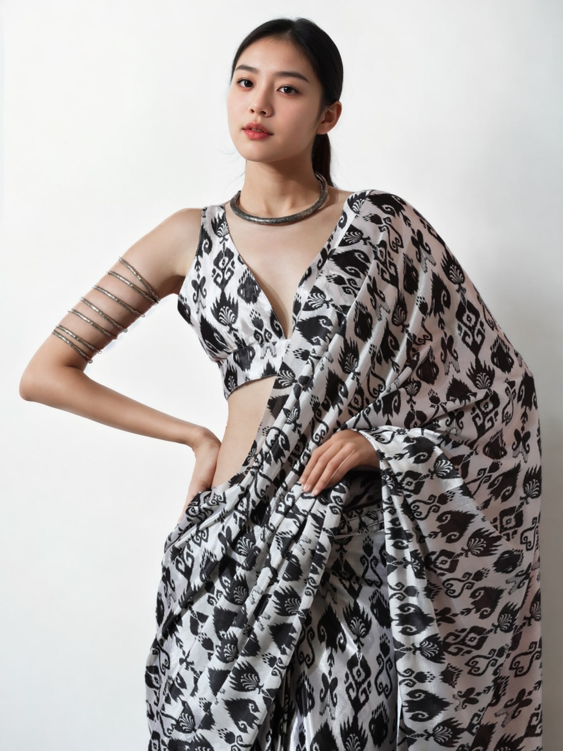 Jyoti Fashion Women's Black Chinon Digital Printed Ready To Wear Saree with Blouse - Distacart