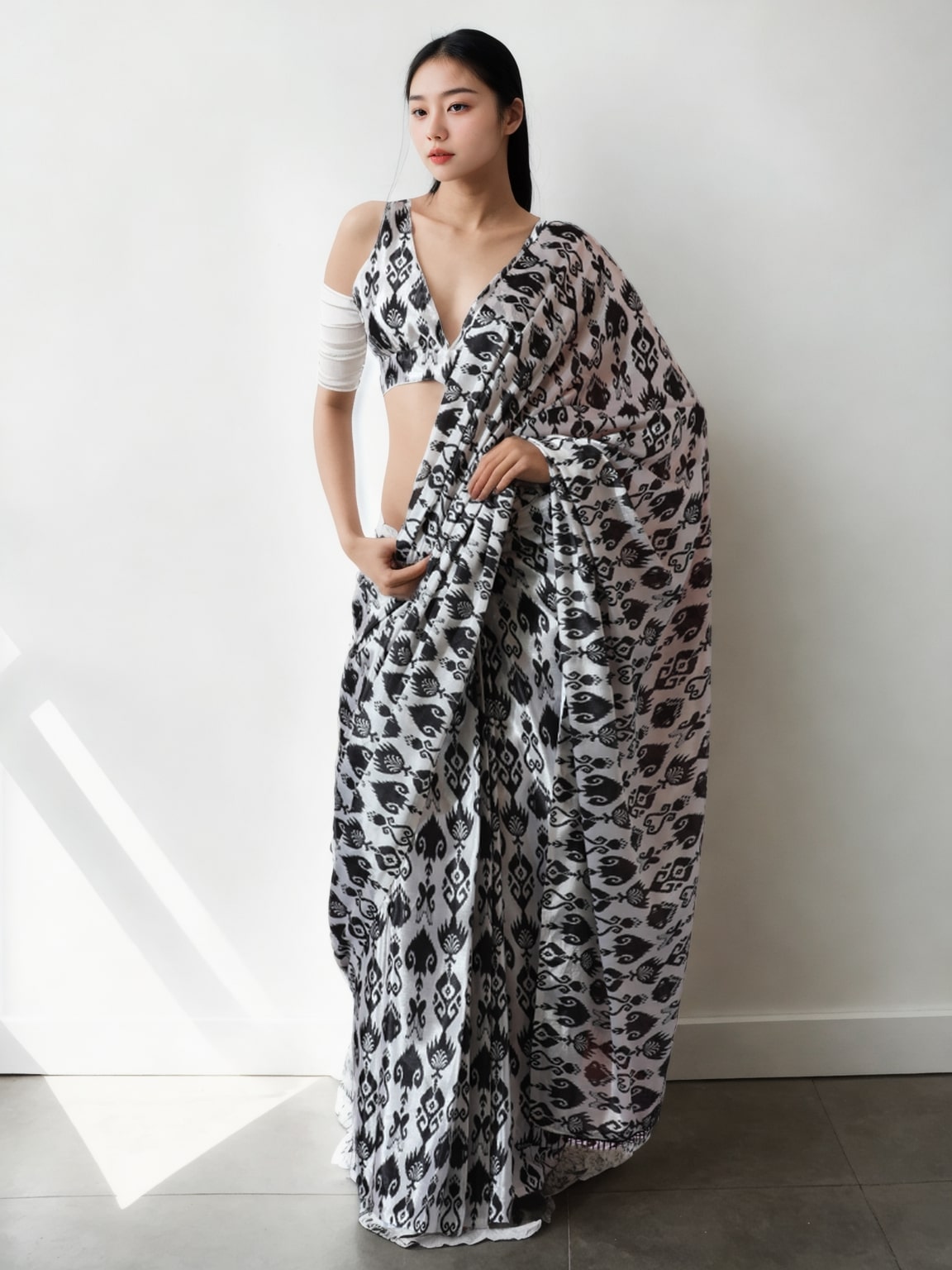 Jyoti Fashion Women's Black Chinon Digital Printed Ready To Wear Saree with Blouse - Distacart