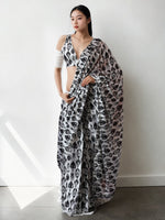 Thumbnail for Jyoti Fashion Women's Black Chinon Digital Printed Ready To Wear Saree with Blouse - Distacart
