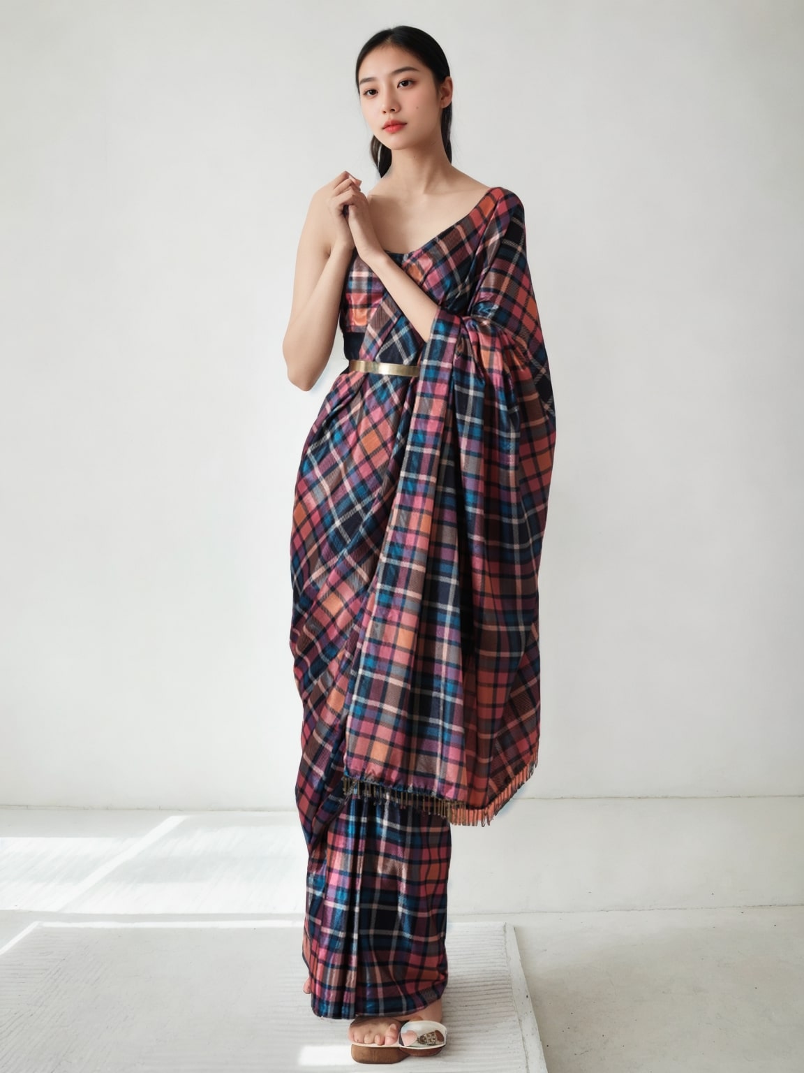 Jyoti Fashion Women's Multicolor Chinon Digital Printed Ready To Wear Saree with Blouse - Distacart