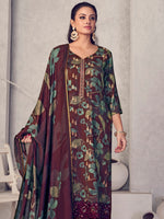 Thumbnail for Jyoti Fashion Women's Maroon Pure Pashmina Digital Print with Jacquard Woven Kurta with Trouser & Dupatta - Distacart