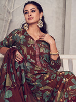 Thumbnail for Jyoti Fashion Women's Maroon Pure Pashmina Digital Print with Jacquard Woven Kurta with Trouser & Dupatta - Distacart