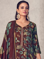 Thumbnail for Jyoti Fashion Women's Maroon Pure Pashmina Digital Print with Jacquard Woven Kurta with Trouser & Dupatta - Distacart