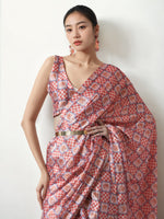 Thumbnail for Jyoti Fashion Women's Peach Chinon Digital Printed Ready To Wear Saree with Blouse - Distacart