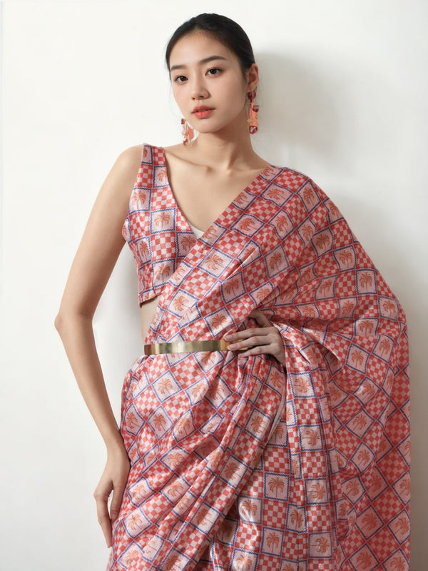Jyoti Fashion Women's Peach Chinon Digital Printed Ready To Wear Saree with Blouse - Distacart