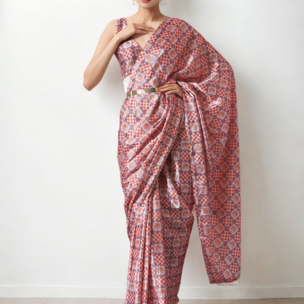 Jyoti Fashion Women's Peach Chinon Digital Printed Ready To Wear Saree with Blouse - Distacart