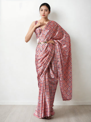 Jyoti Fashion Women's Peach Chinon Digital Printed Ready To Wear Saree with Blouse - Distacart