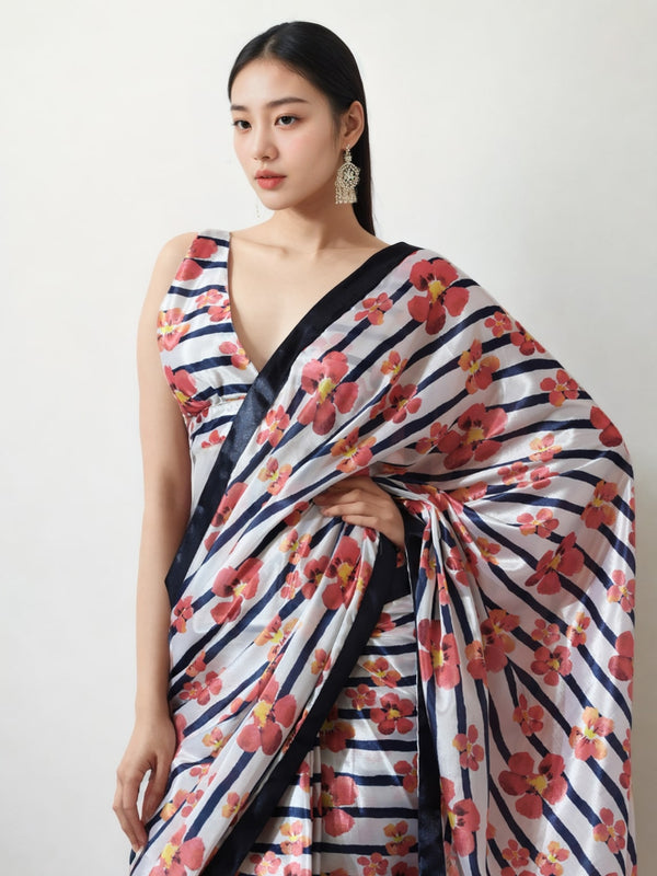 Jyoti Fashion Women's Multicolor Chinon Digital Printed Ready To Wear Saree with Blouse - Distacart