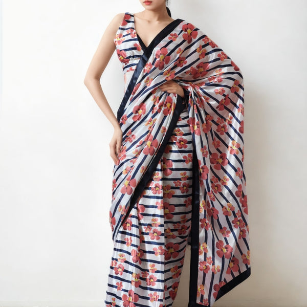 Jyoti Fashion Women's Multicolor Chinon Digital Printed Ready To Wear Saree with Blouse - Distacart