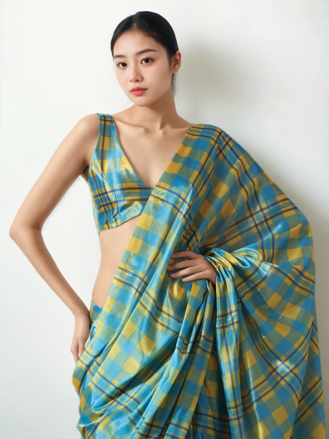 Jyoti Fashion Women's Sky Blue Chinon Digital Printed Ready To Wear Saree with Blouse - Distacart