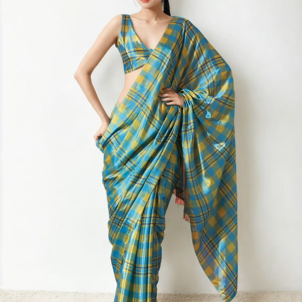 Jyoti Fashion Women's Sky Blue Chinon Digital Printed Ready To Wear Saree with Blouse - Distacart