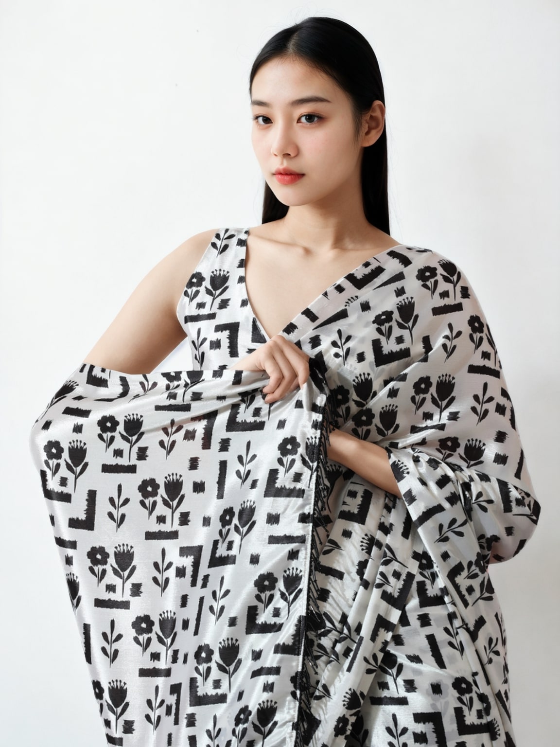 Jyoti Fashion Women's Black Chinon Digital Printed Ready To Wear Saree with Blouse - Distacart