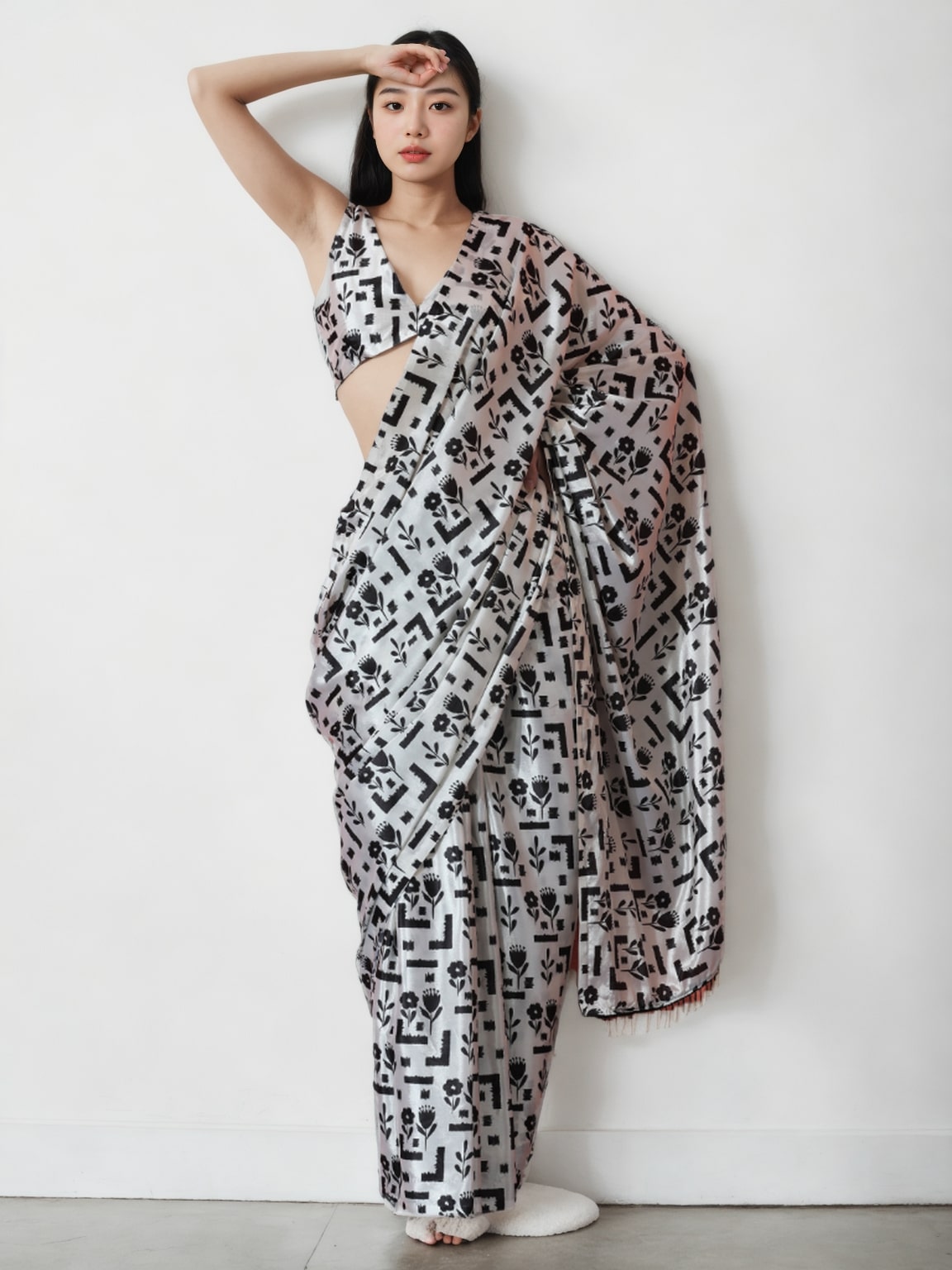 Jyoti Fashion Women's Black Chinon Digital Printed Ready To Wear Saree with Blouse - Distacart