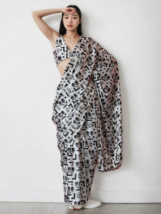 Jyoti Fashion Women's Black Chinon Digital Printed Ready To Wear Saree with Blouse - Distacart