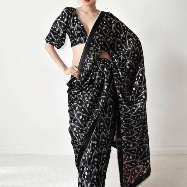 Jyoti Fashion Women's Black Chinon Digital Printed Ready To Wear Saree with Blouse - Distacart