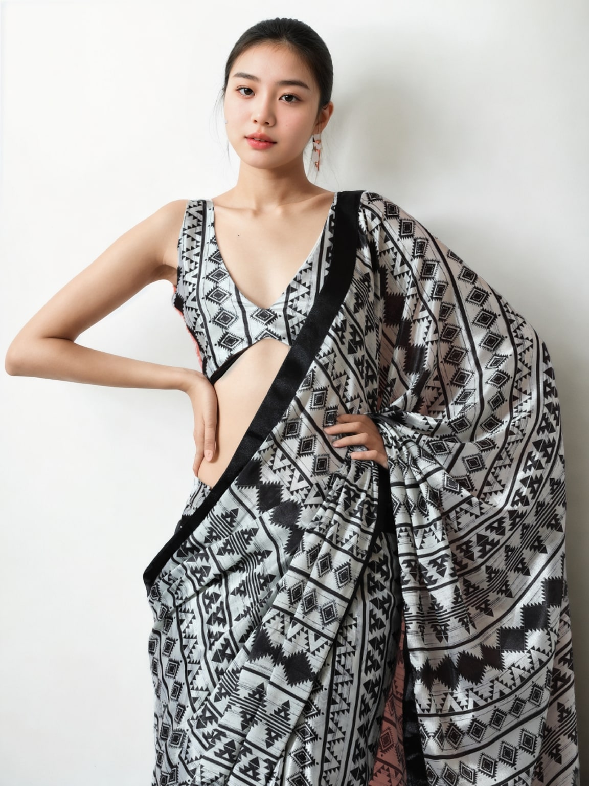 Jyoti Fashion Women's Black Chinon Digital Printed Ready To Wear Saree with Blouse - Distacart