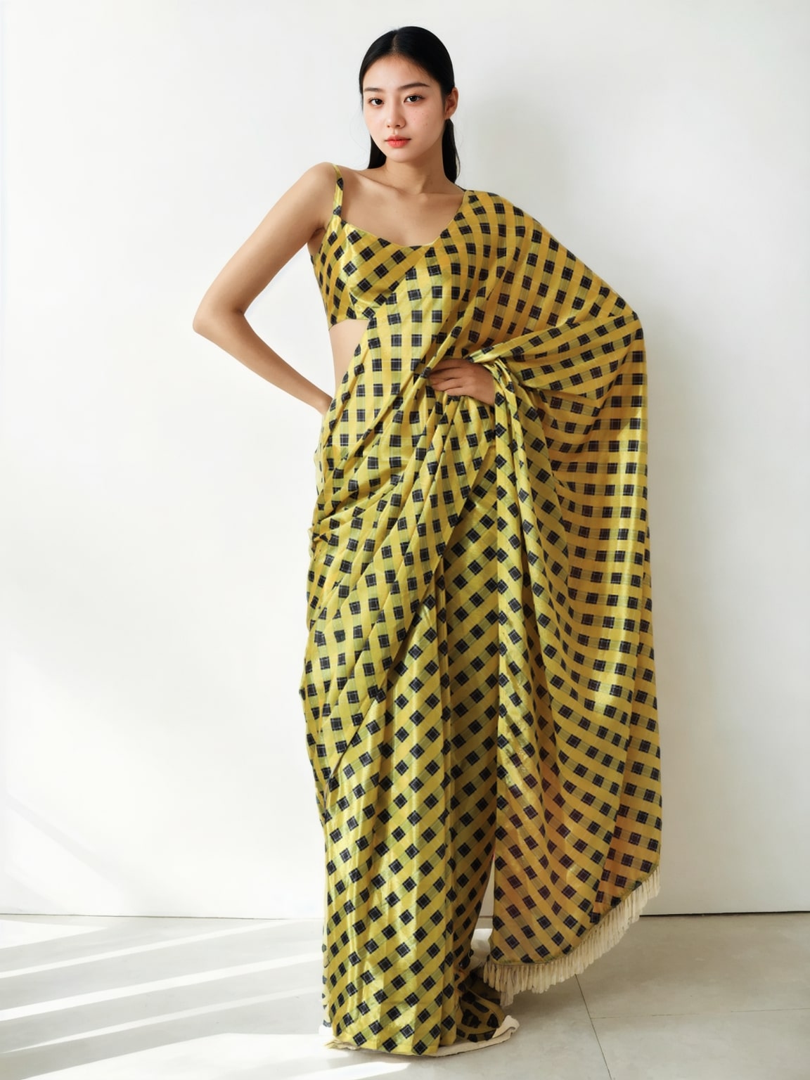 Jyoti Fashion Women's Mehendi Chinon Digital Printed Ready To Wear Saree with Blouse - Distacart