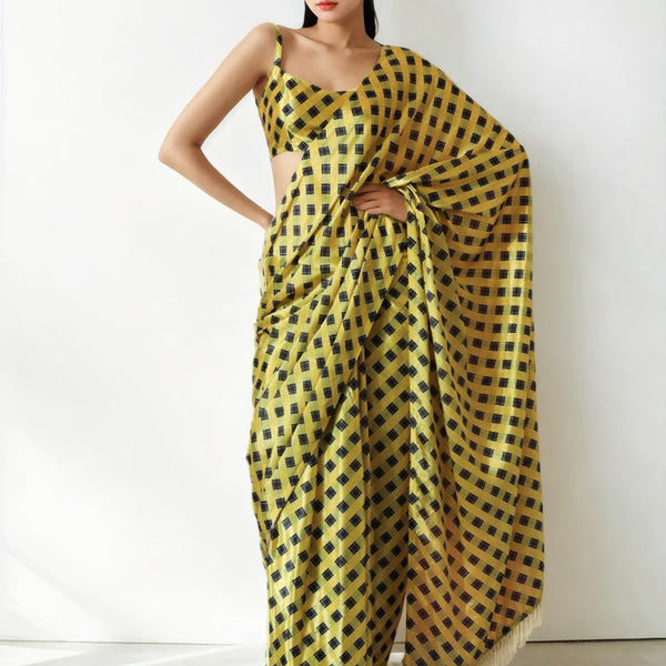 Jyoti Fashion Women's Mehendi Chinon Digital Printed Ready To Wear Saree with Blouse - Distacart