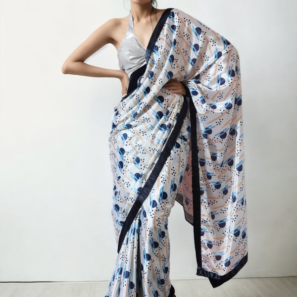 Jyoti Fashion Women's Multicolor Chinon Digital Printed Ready To Wear Saree with Blouse - Distacart