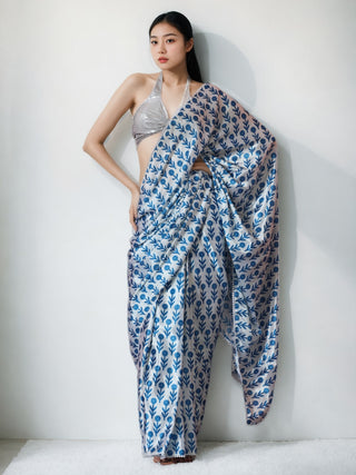 Jyoti Fashion Women's Sky Blue Chinon Digital Printed Ready To Wear Saree with Blouse - Distacart