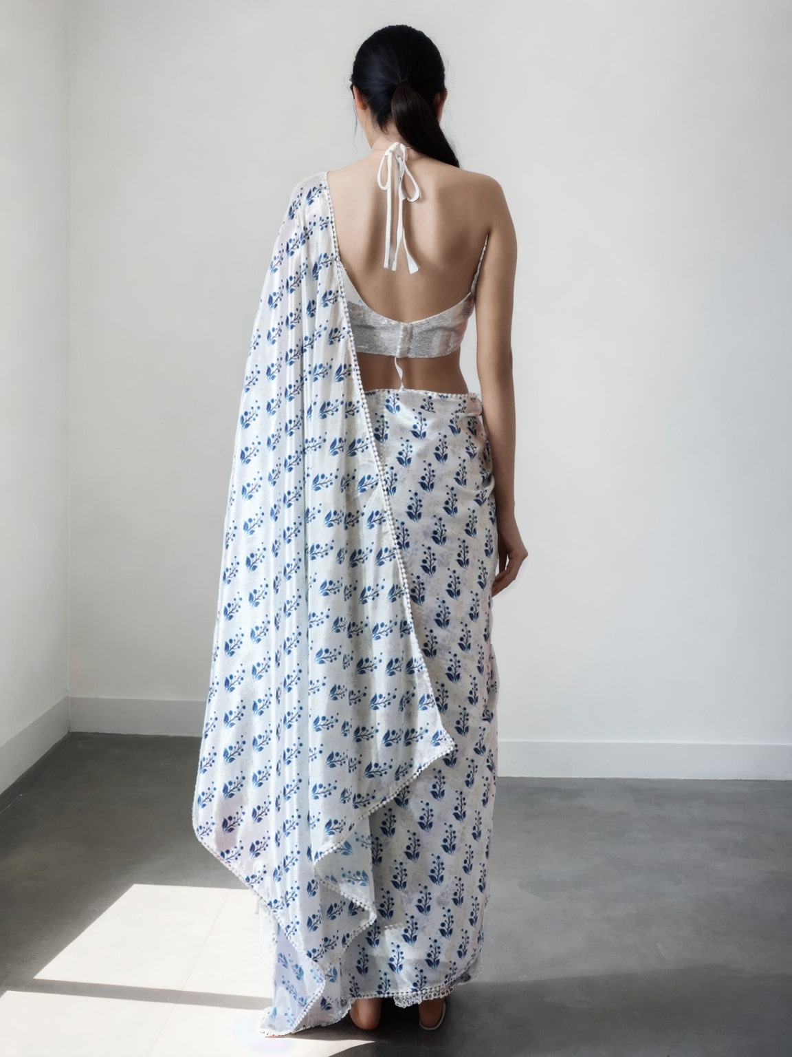 Jyoti Fashion Women's Blue Chinon Digital Printed Ready To Wear Saree with Blouse - Distacart