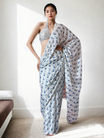 Thumbnail for Jyoti Fashion Women's Blue Chinon Digital Printed Ready To Wear Saree with Blouse - Distacart
